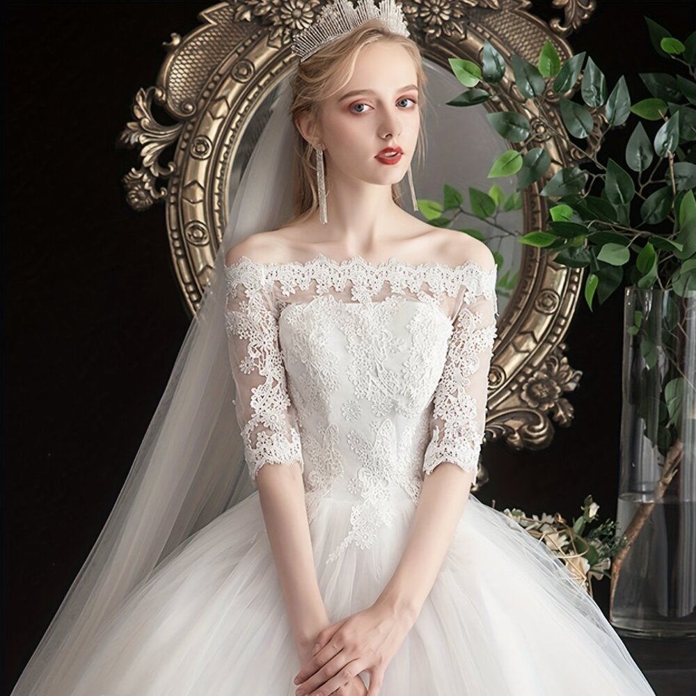 Off-The-Shoulder Bridal Dress Full Length
